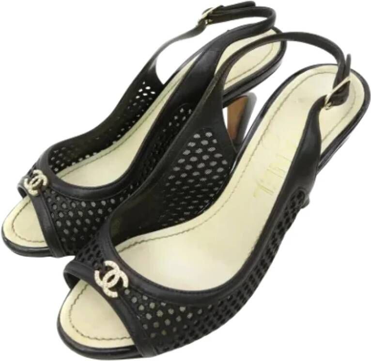 Chanel Vintage Leren Sandalen Goede Staat Black Dames