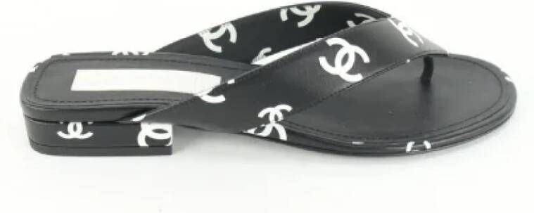 Chanel Vintage Luxe Leren Sandalen Black Dames