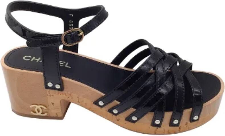 Chanel Vintage Pre-owned Leather sandals Black Dames