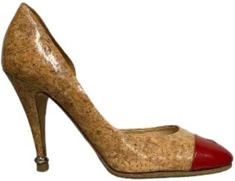 Chanel Vintage Tweedehands Rode Lakleren Hakken Beige Dames