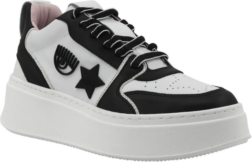 Chiara Ferragni Collection Witte zwarte leren lage school sneakers White Dames
