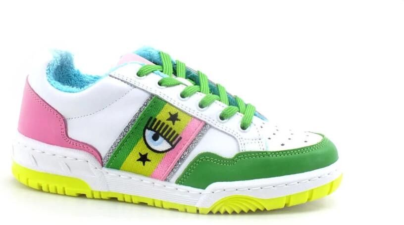Chiara Ferragni Collection Witte Leren CF1 Sneakers met Multikleurige Details Green Dames