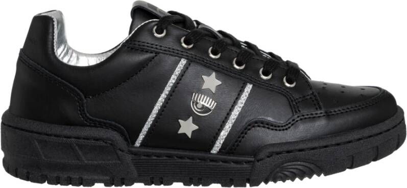 Chiara Ferragni Collection Zwarte Zilveren CF1 Lage Top Leren Sneakers Black Dames
