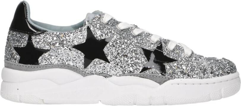 Chiara Ferragni Collection Glitter Zilver Sneakers Rubberen Zool Gray Dames
