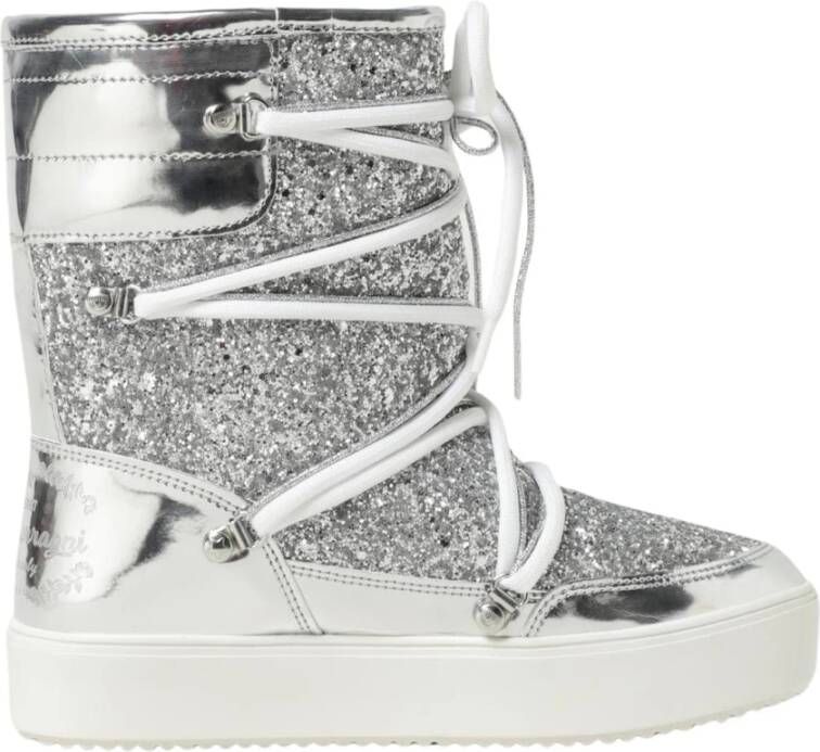 Chiara Ferragni Collection Zilver Glitter LaceUp Snow Boots