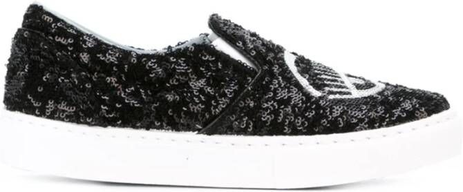 Chiara Ferragni Collection Zwarte Paillet Slip-On Sneakers Black Dames