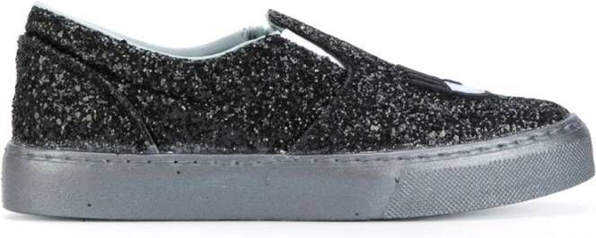 Chiara Ferragni Collection Zwarte Slip On Lips Stijlvolle Schoenen Black Dames