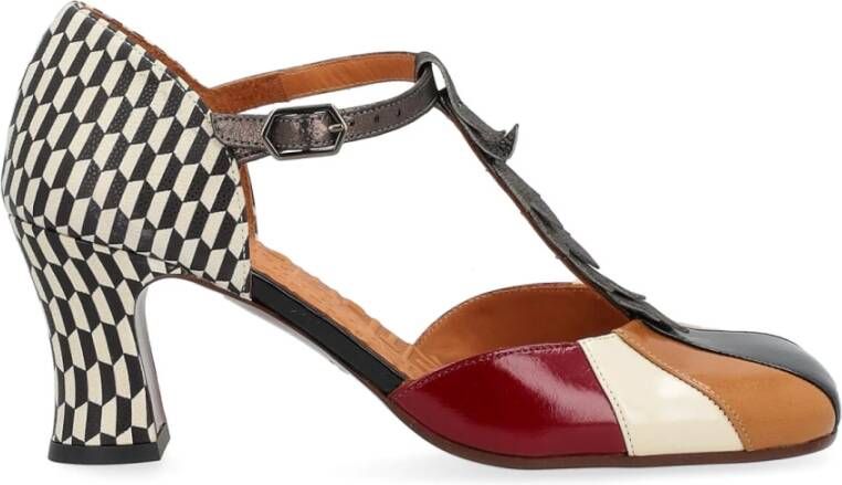 Chie Mihara Zwarte witte en bordeauxrode hoge hak schoen Prita Multicolor Dames