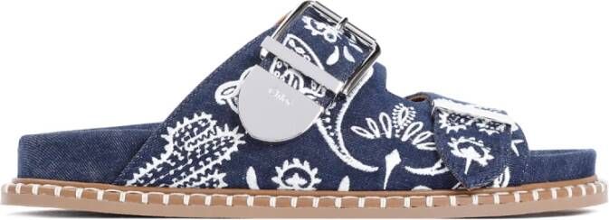 Chloé Blauwe Katoenen Platte Sandalen Multicolor Dames
