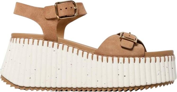 Chloé Bruine Open Teen Platte Sandalen