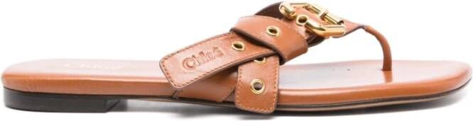 Chloé Bruine platte sandaal met gouden gesp Brown Dames