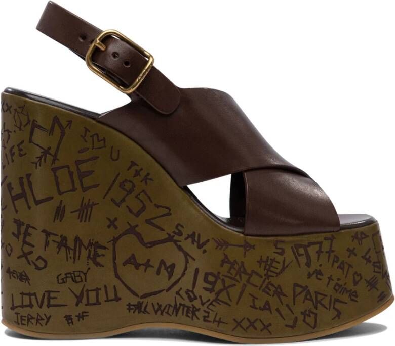 Chloé Bruine Sleehak Sandalen Elegante Stijl