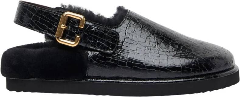 Chloé Croc-Embossed Shearling Gevoerde Muiltjes