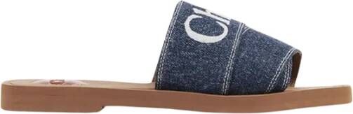 Chloé Denimblauwe Katoenen Slides met Dubbele Voorkantband Blue Dames