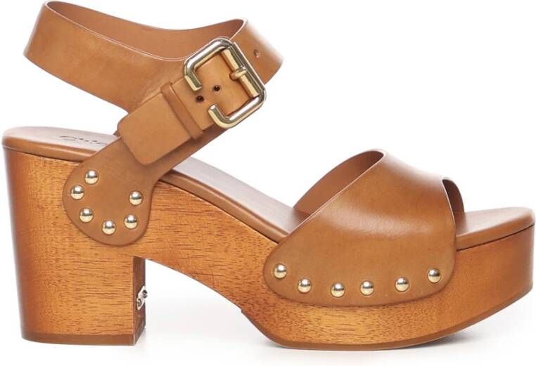 Chloé Gemberbruine leren enkelband sandalen