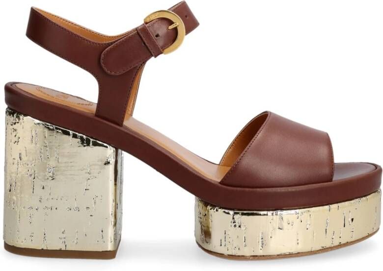 Chloé Bruine Leren Sandalen met Enkel Gesp Sluiting Brown Dames