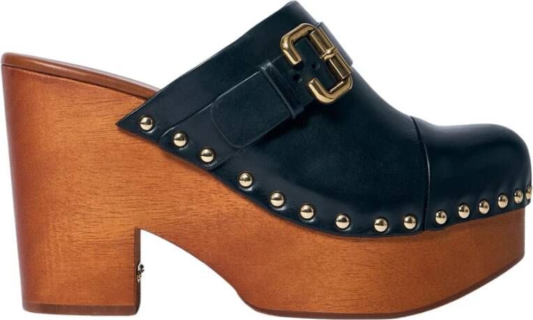 Chloé Leren sleehakken met houten zool Black Dames