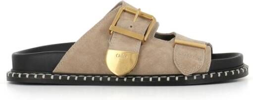 Chloé Lichtgrijze Suède Sandalen met Metalen Details