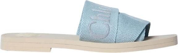Chloé Logo-print Linnen Blend Woody Sandalen Blue Dames - Foto 3