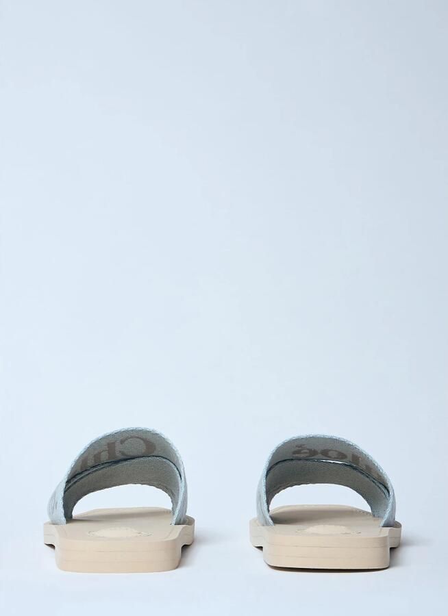 Chloé Logo-print Linnen Blend Woody Sandalen Blue Dames