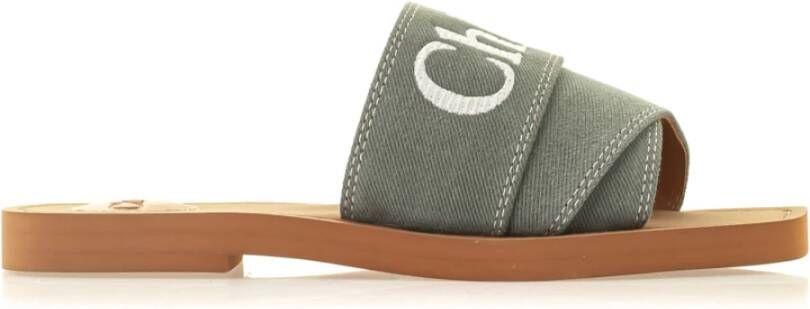 Chloé Bosgroene Katoenen Woody Sandalen Green