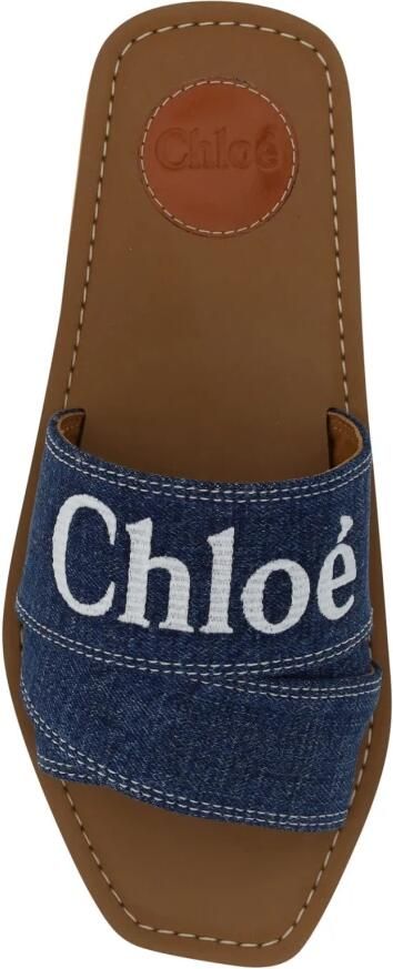Chloé Denimblauwe Katoenen Slides met Dubbele Voorkantband Blue
