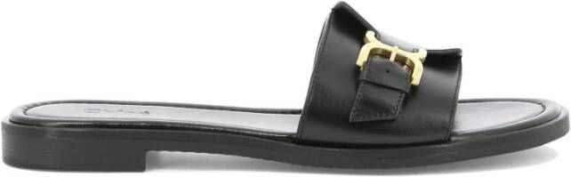 Chloé Zwarte Leren Monk Strap Sandalen Black Dames