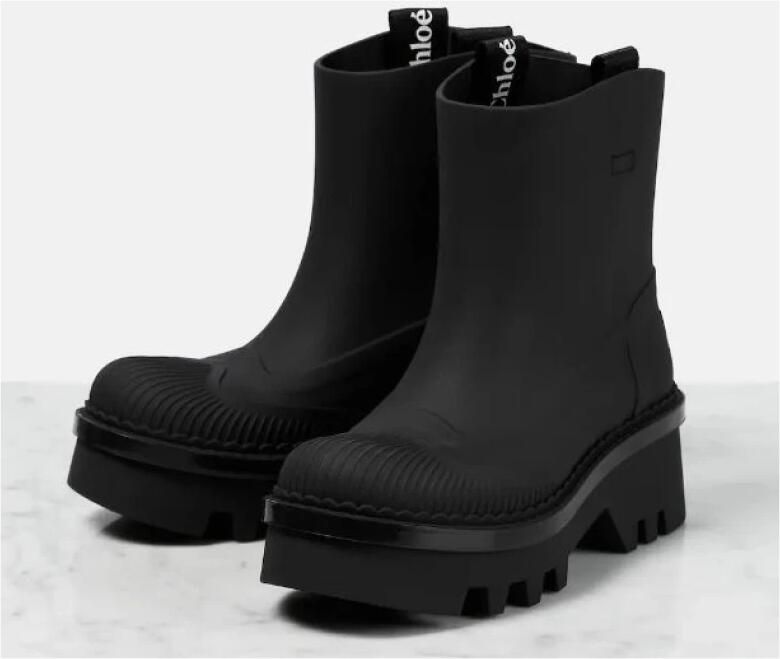 Chloé Zwarte Laarzen met Logo in Reliëf en Dubbele Tong - Foto 4