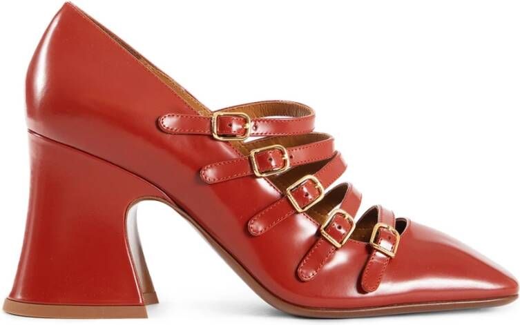 Chloé Rode Leren Enkelband Blokhak Schoenen