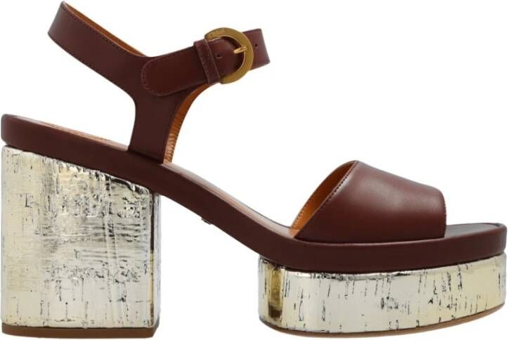 Chloé Bruine Leren Sandalen met Enkel Gesp Sluiting Brown Dames