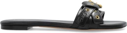 Chloé Luxe Geknoopte Leren Sandalen met Gouden Oogjes Black Dames