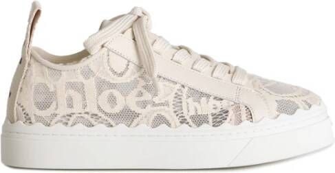 Chloé Beige Kant Sneakers met Leren Details