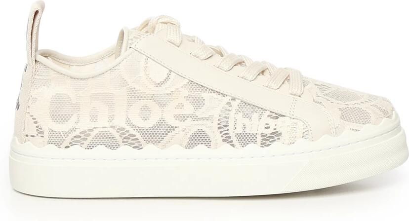 Chloé Witte Kant Sneakers met Logo Detail