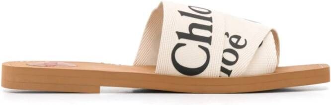 Chloé Witte Logo Canvas Sandalen Vrouw White Dames