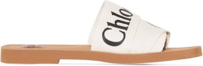 Chloé Witte Logo Canvas Sandalen Vrouw White Dames