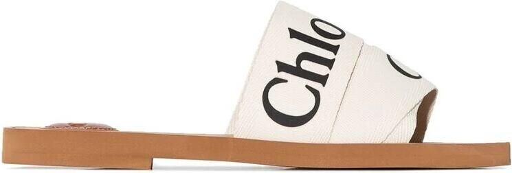 Chloé Witte Logo Canvas Sandalen Vrouw White Dames