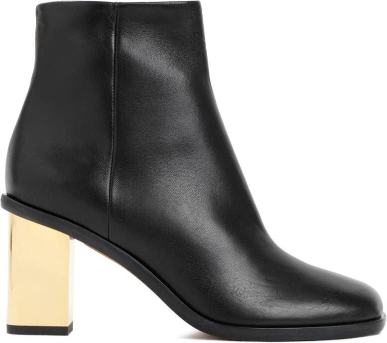 Chloé Zwarte Leren Enkellaarzen met Gouden Hakken Black Dames