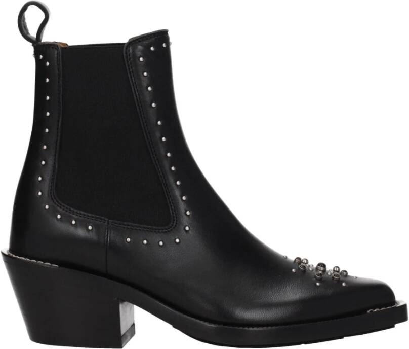 Chloé Zwarte leren enkellaarzen met studs