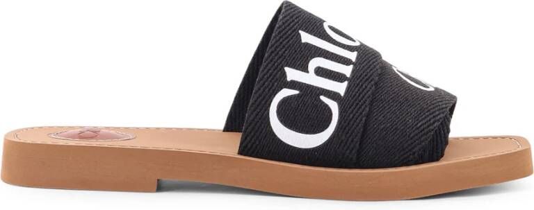 Chloé Zwarte Sandalen met Gekruiste Banden en Logo