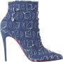 Christian Louboutin Blauwe Denim Logo Hoge Hak Laarzen - Thumbnail 1