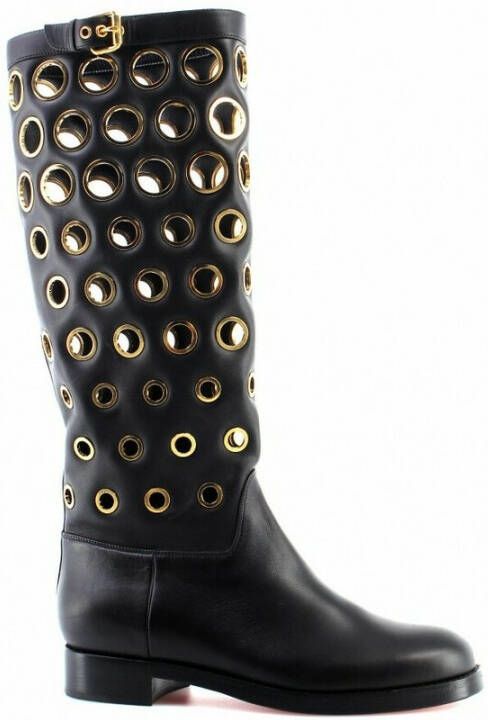 Christian Louboutin Luxe Zwarte Gouden Kalfsleren Laarzen Black Dames