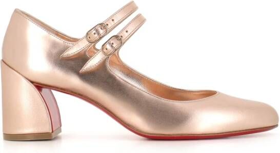 Christian Louboutin Goudroze Satijnen Leren Pumps met Ronde Vorm
