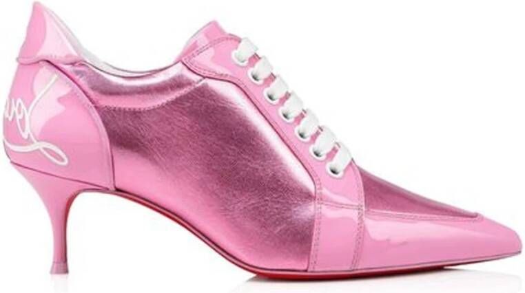Christian Louboutin Leren Lace-Up Pumps met Logo Detail Pink Dames
