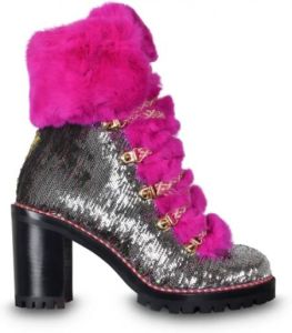 Christian Louboutin Sequin Fanny 70 Laarzen met Roze Bont Meerkleurig Dames