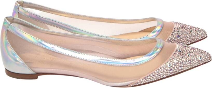 Christian Louboutin Zilveren Roze Platte Punt Kristallen Neus Schoen Grijs