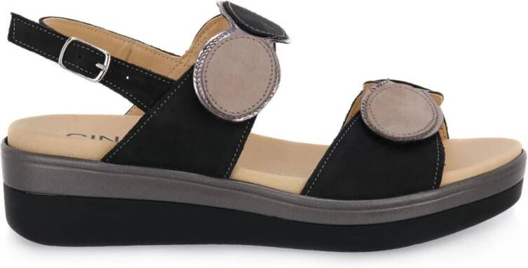 Cinzia Soft Zwarte spiegelfinish platte sandalen Black Dames