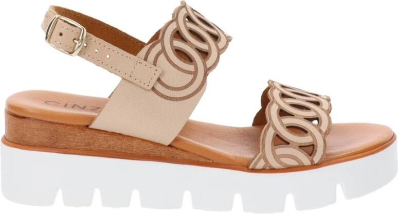 Cinzia Soft Leren platte sandalen voor vrouwen Beige Dames