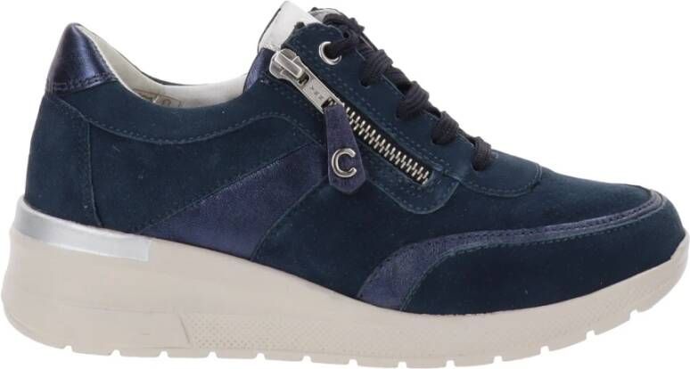 Cinzia Soft Leren Sneakers met Veters en Rits Blue Dames