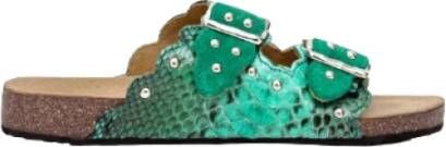 Claris Virot Python sandalen met gouden messing studs Green Dames
