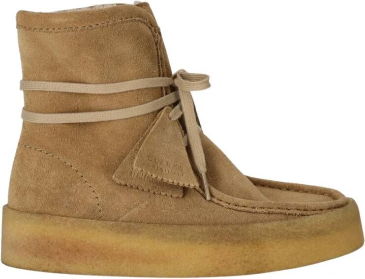 Clarks Beige Suède Hoge Laars met Nepbont Voering Beige Dames